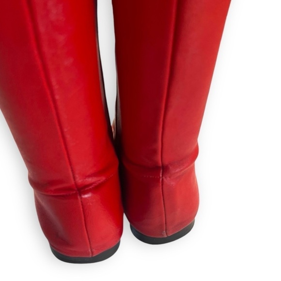 Vintage 1970's Fast Turn Cherry Red Genuine Leather Knee High Slip On Boots - Picture 5 of 9